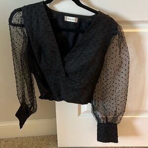 Altar’d State Dobby Mesh Lantern Sleeve Top in Black